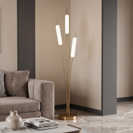 ML-5152-3 Led Light Floor Lamp, Gold & white Finish, 150x30cm - JassourCo.