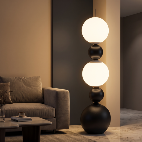 B Led Floor Lamp, Black & White Finish, 165x40cm - JassourCo.