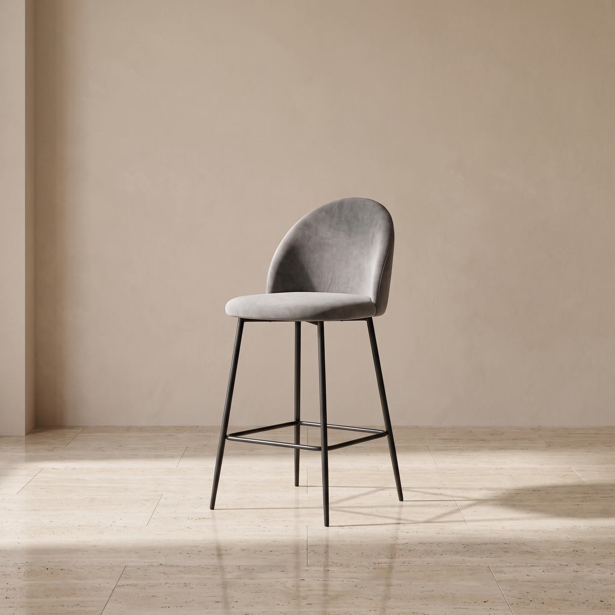 H80 Velvet Cover Bar Chair, Light Grey Finish