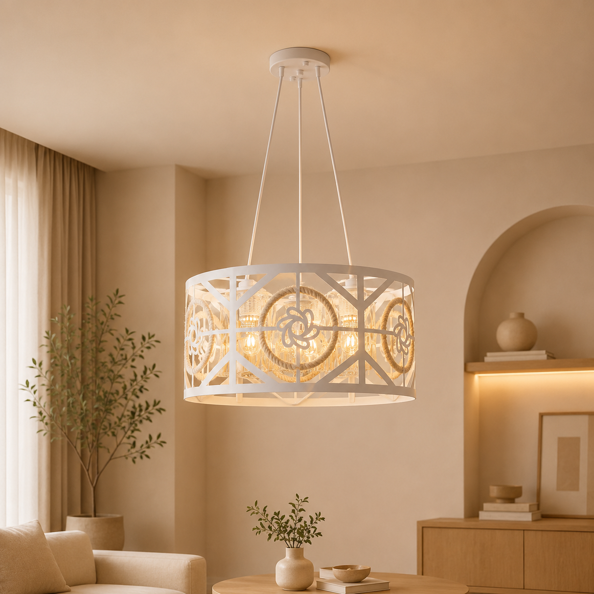X809-3WH 3 Light Pendant Fixture, White Finish - JassourCo.