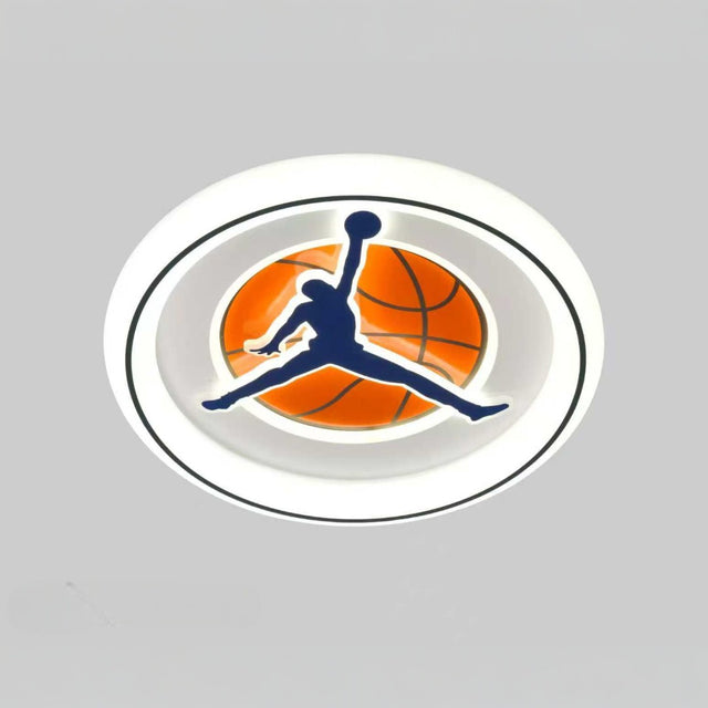 kids ceiling light with Logo of a basketball player jumping over a basketball on a gray background