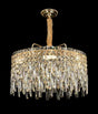  A grand crystal chandelier with cascading glass elements, shining brilliantly against a black background.