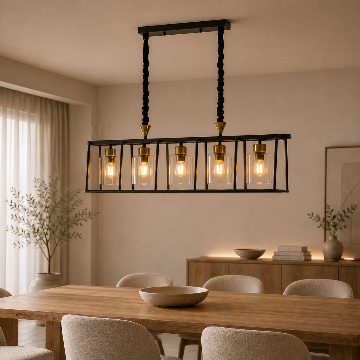B1407'' 5 Light Black Chandelier, 100cm