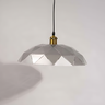 A geometric pendant light with a dome-shaped shade featuring mirrored triangular panels.