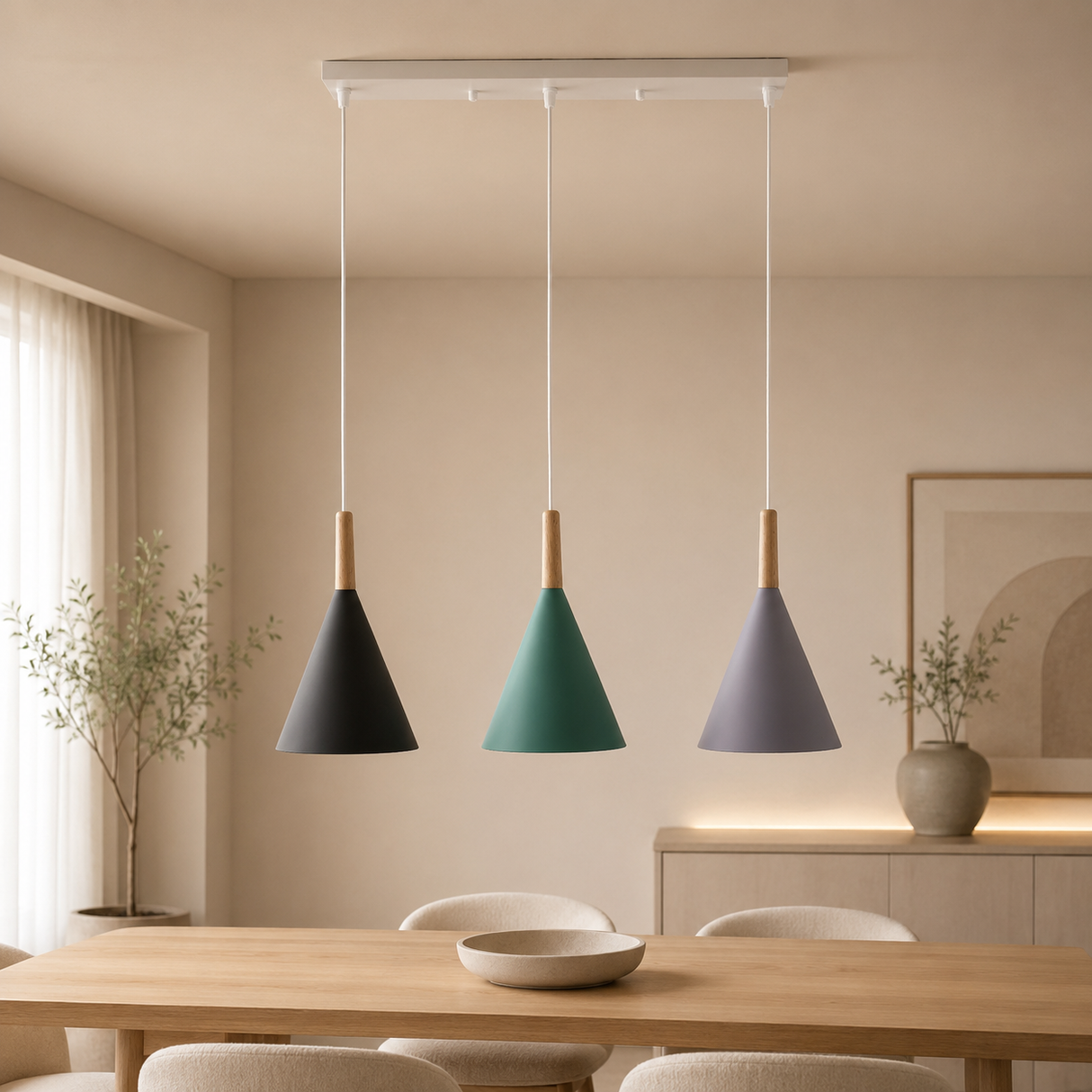 9134-3p 3 Light Pendant Fixture, White Finish