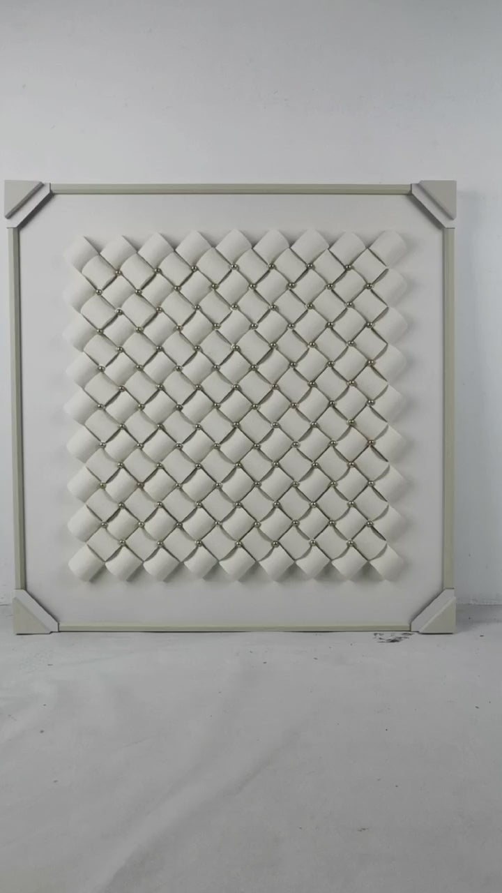 254203-8'' Handmade Canvas Painting, Off-White Finish (100 × 100 cm)