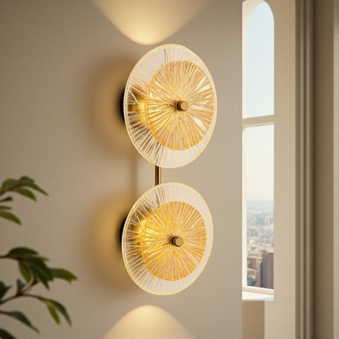 Decorative wall lights with a modern design in a room with a window.