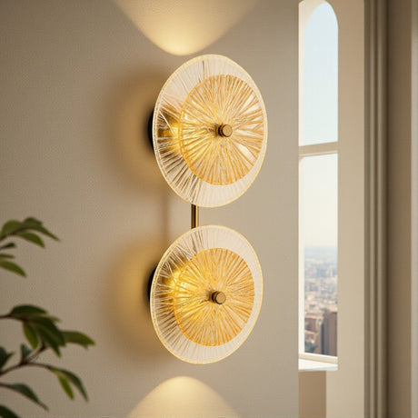Decorative wall lights with a modern design in a room with a window.