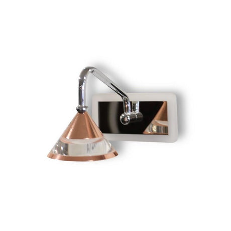 A modern light wall fixture with adjustable chrome and glass lampshades.